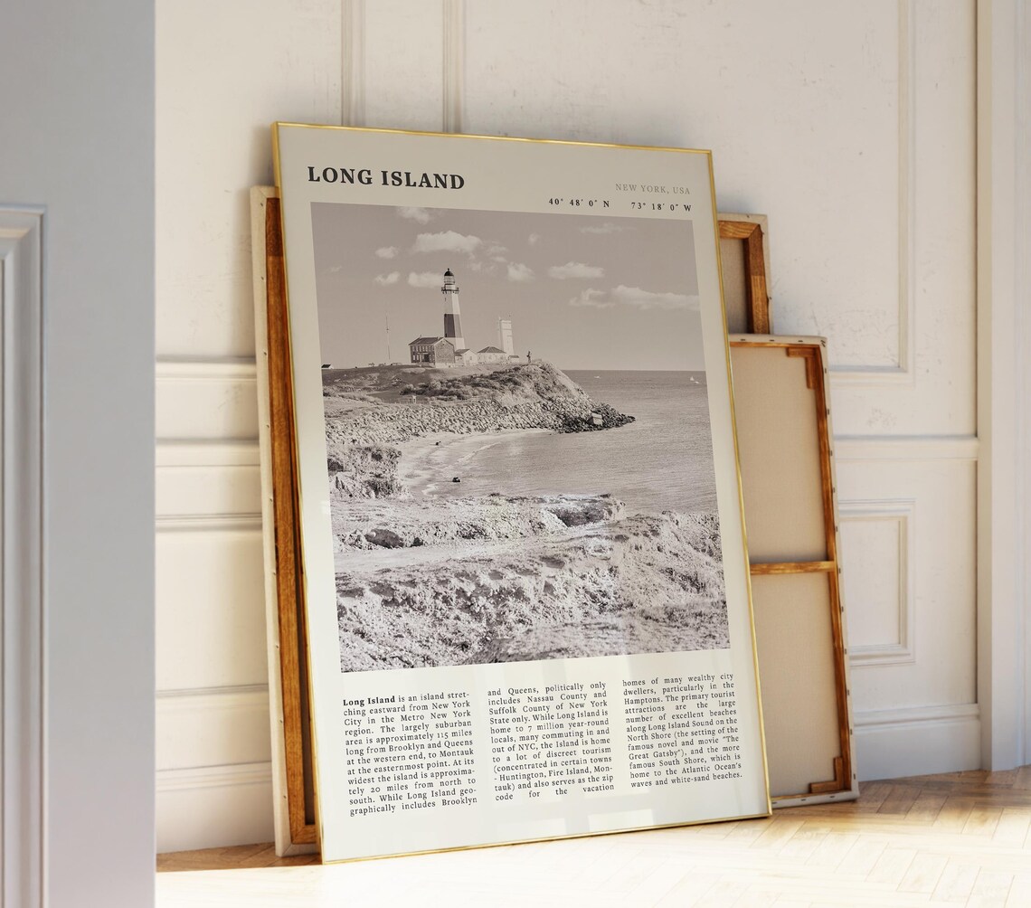 Long Island Montauk Lighthouse Black And White Coastal Poster