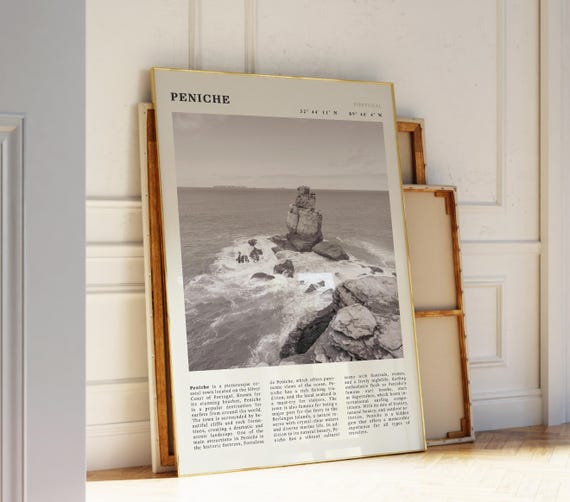 Peniche Black White Poster Portugal Coastal Wall Art Print Idea For Surf And Travel Lovers