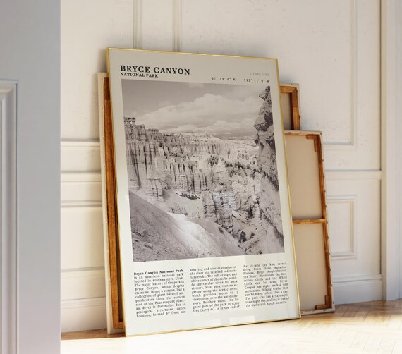 Bryce Canyon National Park Utah Black White Travel Photography Poster