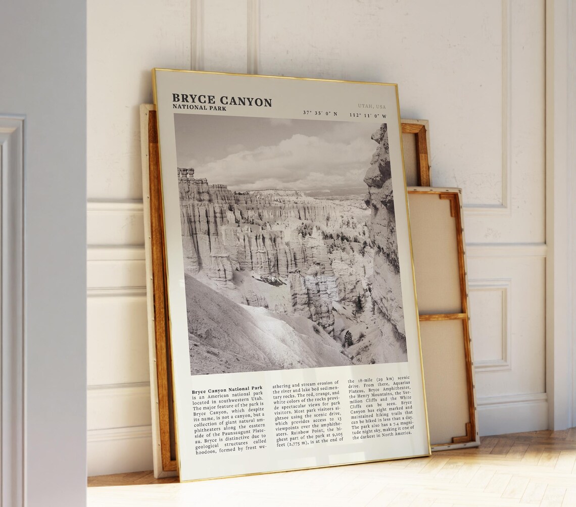 Bryce Canyon National Park Utah Black White Travel Photography Poster