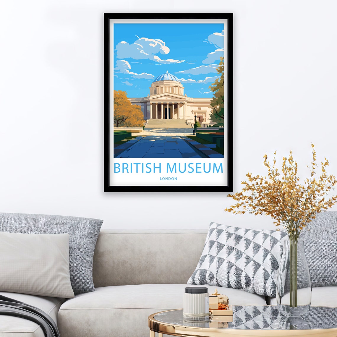 British Museum London Grand Facade Vintage Illustrated Travel Poster - Image 2