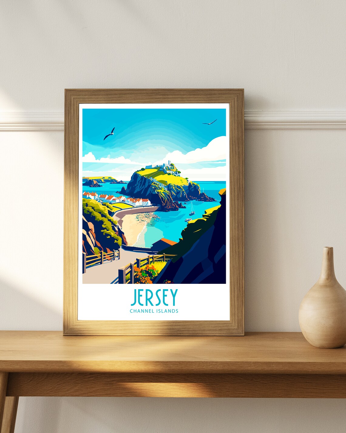 Jersey Channel Islands Coastal Road Clifftop Bay Retro Art Poster - Image 5