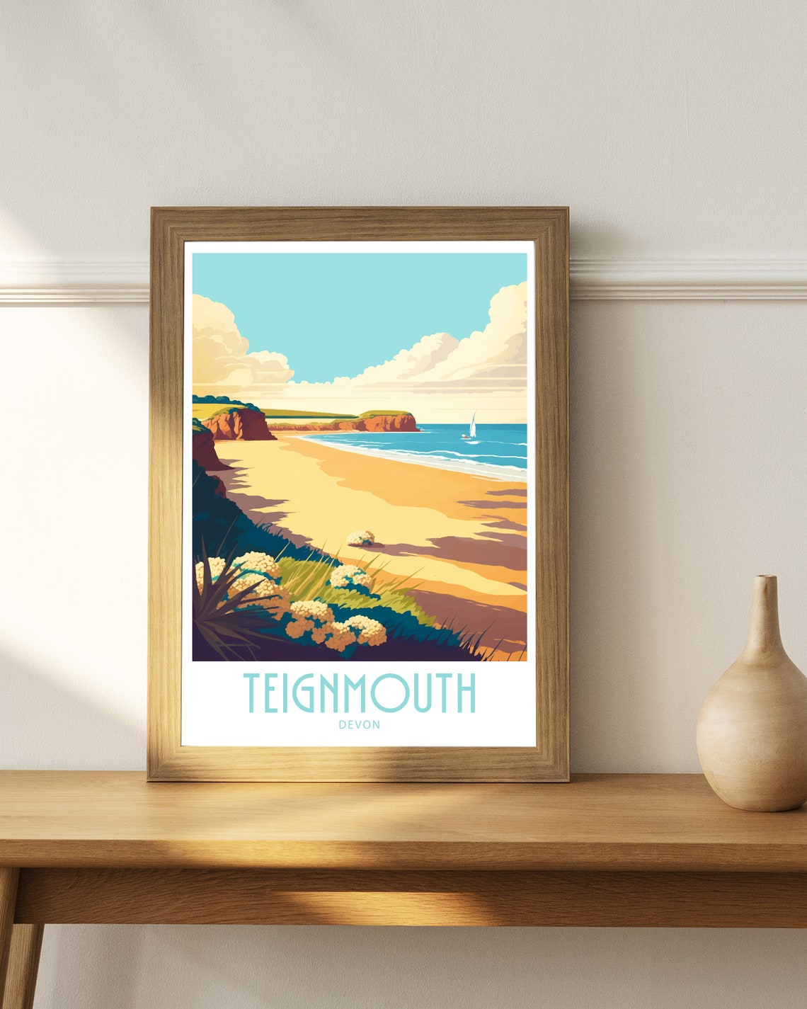 Teignmouth Devon Golden Sands Beach Cliffs Retro Travel Poster - Image 3
