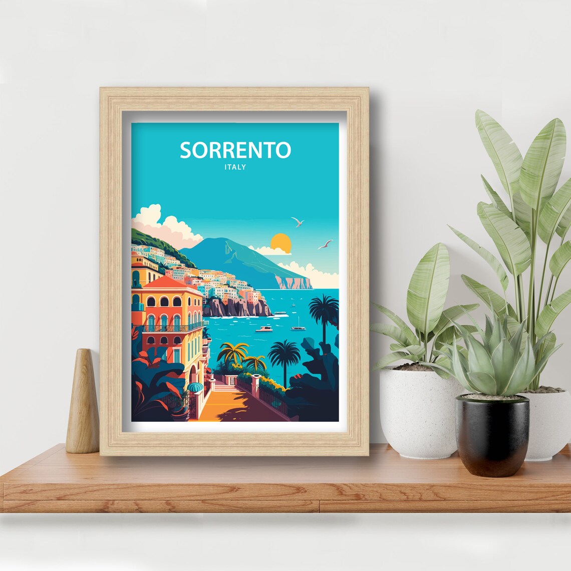 Sorrento Italy Sunset Cliffs Palm Promenade Scenic Travel Poster - Image 5