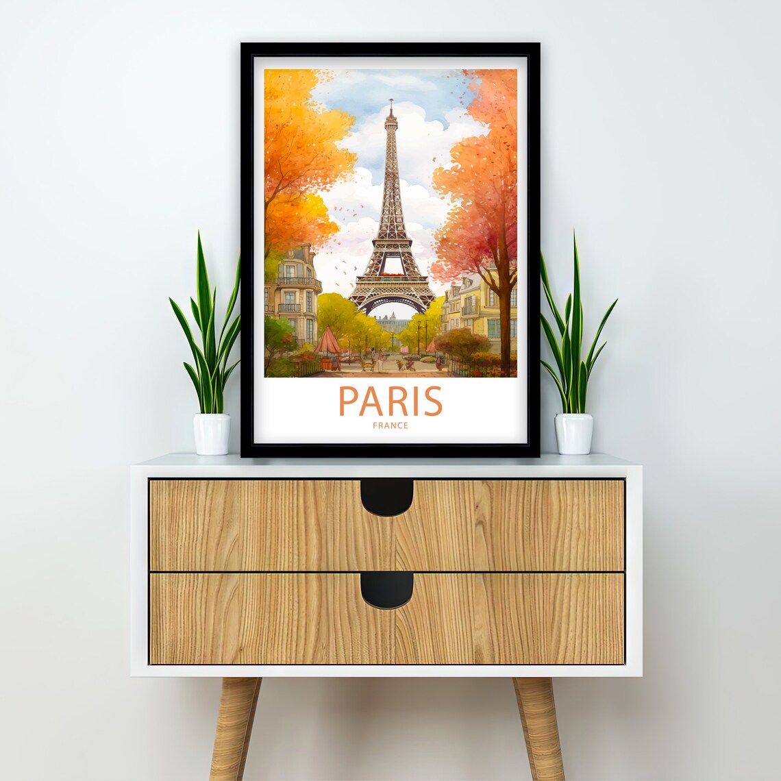 Paris France Eiffel Tower Autumn Street Illustrated Travel Poster - Image 2