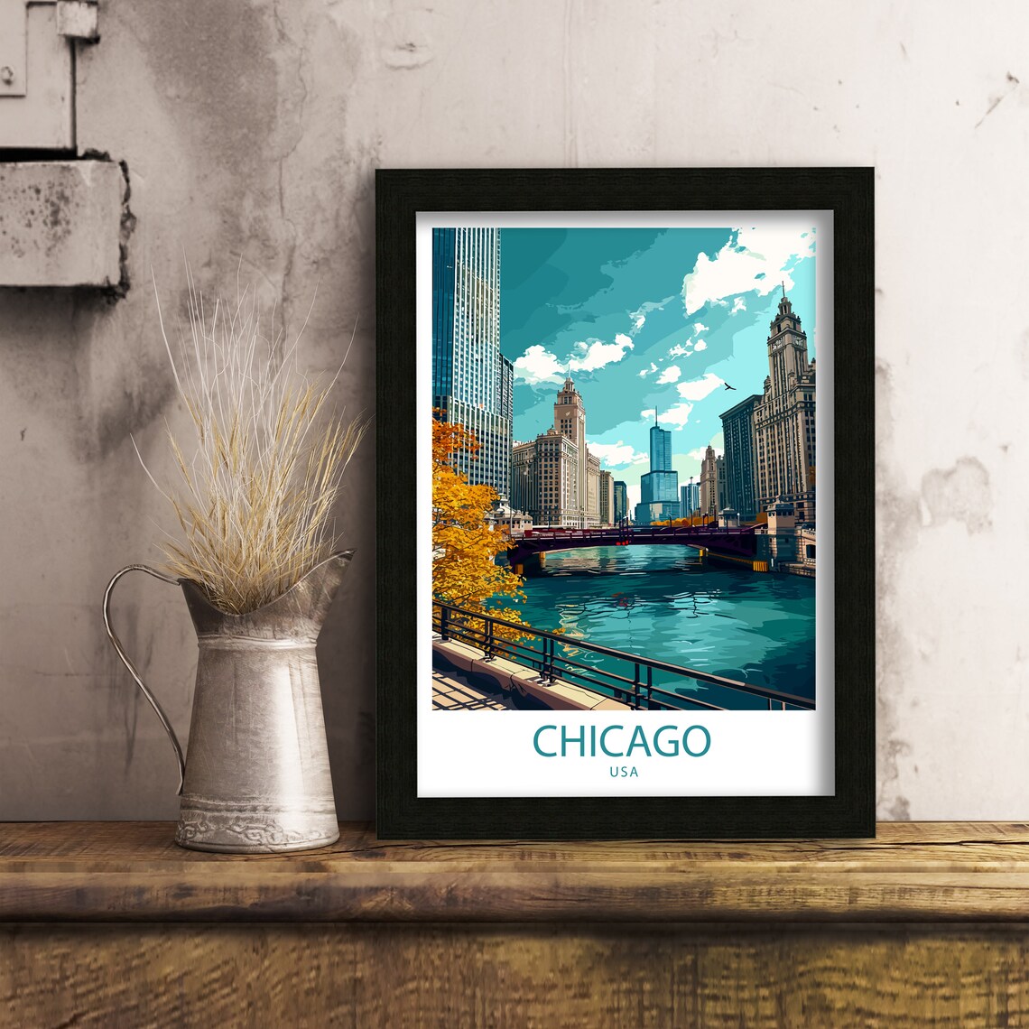 Chicago River Travel Poster, USA Wall Decor - Image 5
