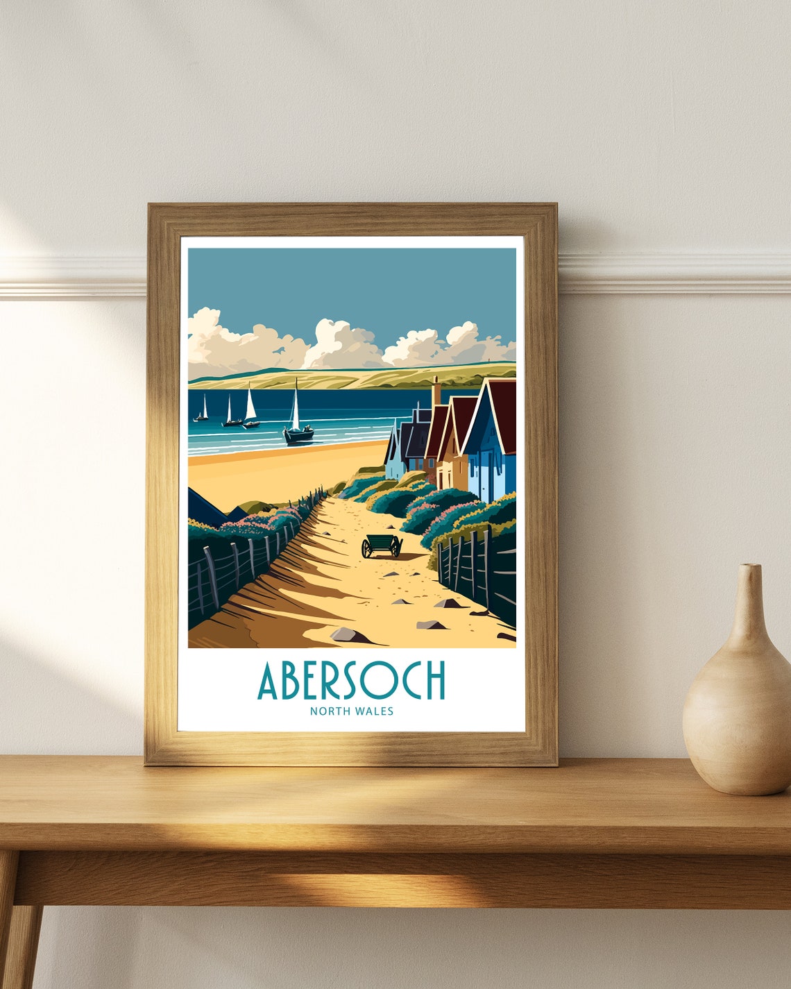 Abersoch North Wales Beach Huts Sailing Beach Vintage Travel Poster - Image 4
