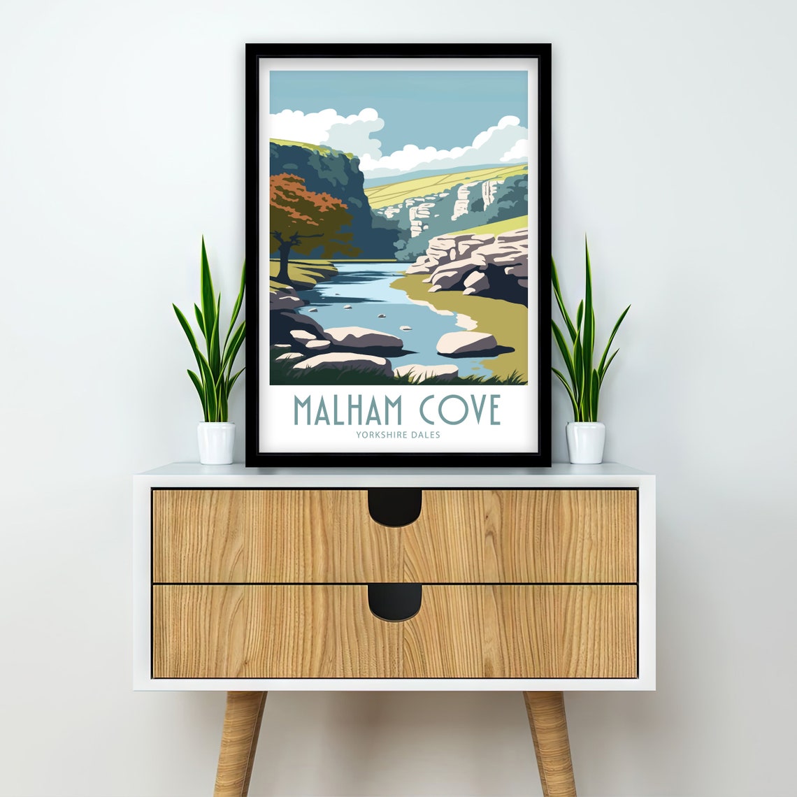 Malham Cove Yorkshire Dales Limestone Cliffs And Stream Scenic Poster - Image 2