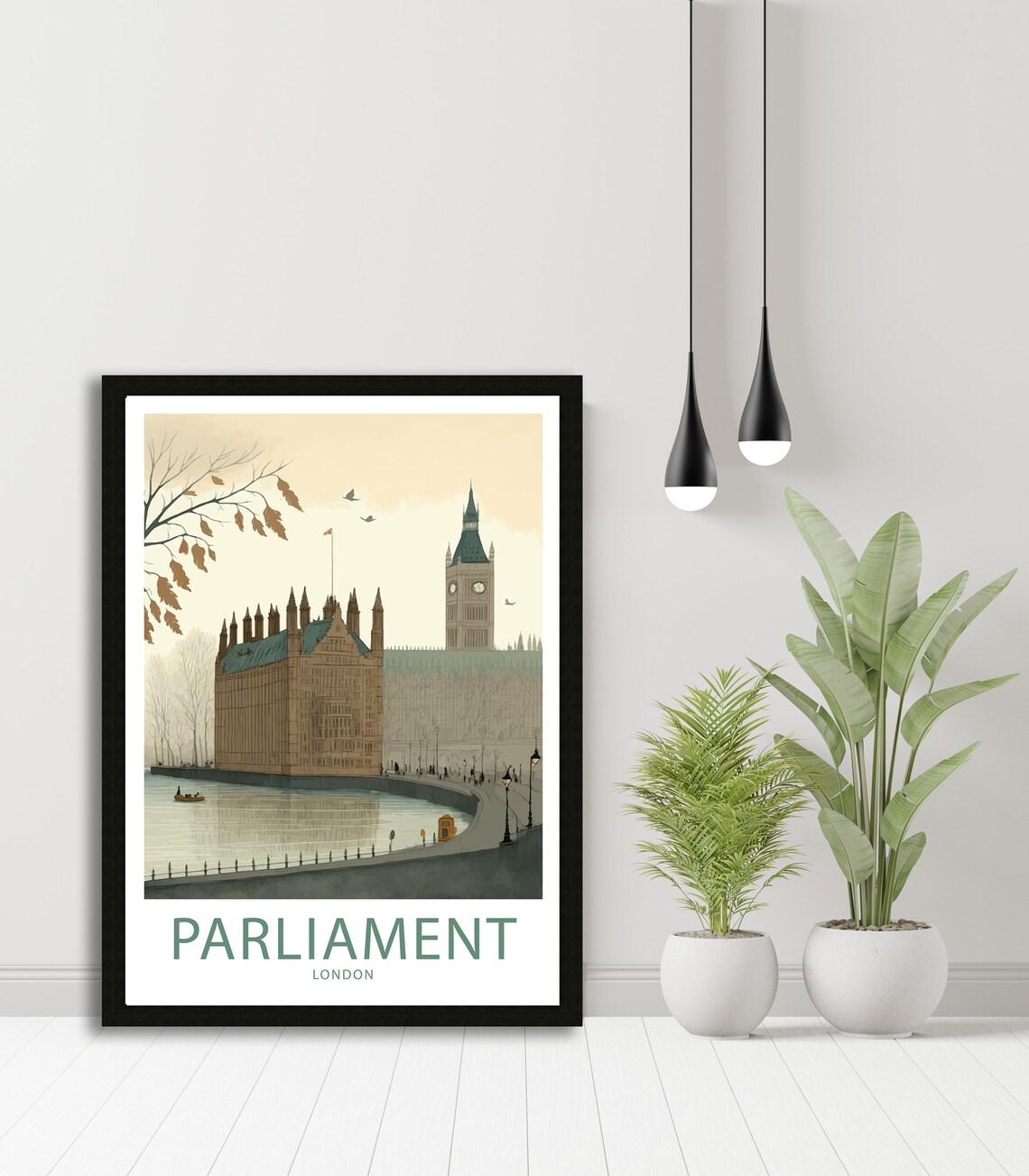 Houses of Parliament London Thames Autumn Big Ben Vintage Poster - Image 5