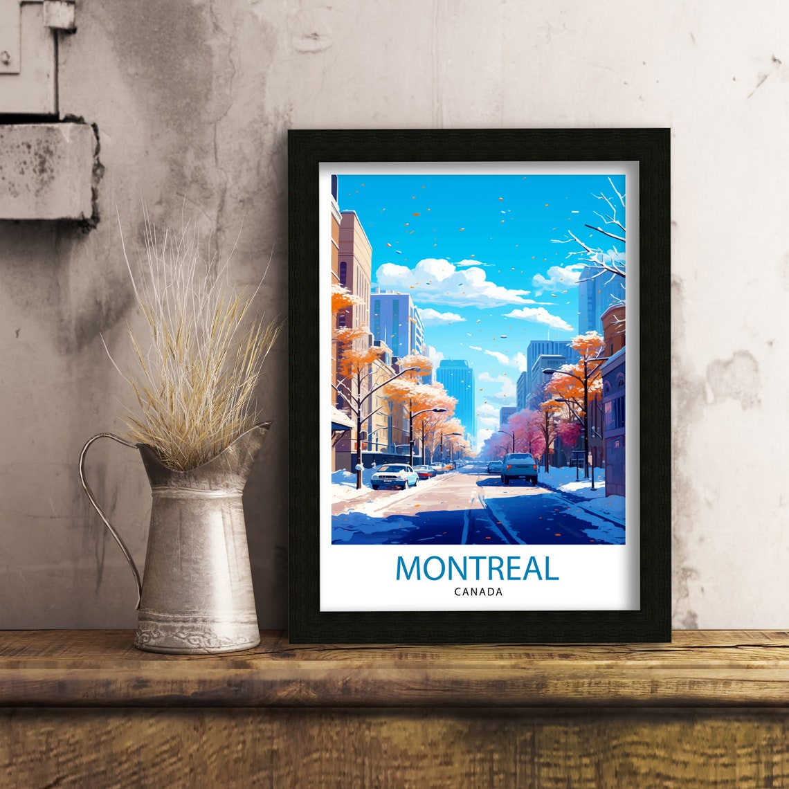 Montreal Canada Snowy Downtown Street Winter Travel Scene Poster - Image 6