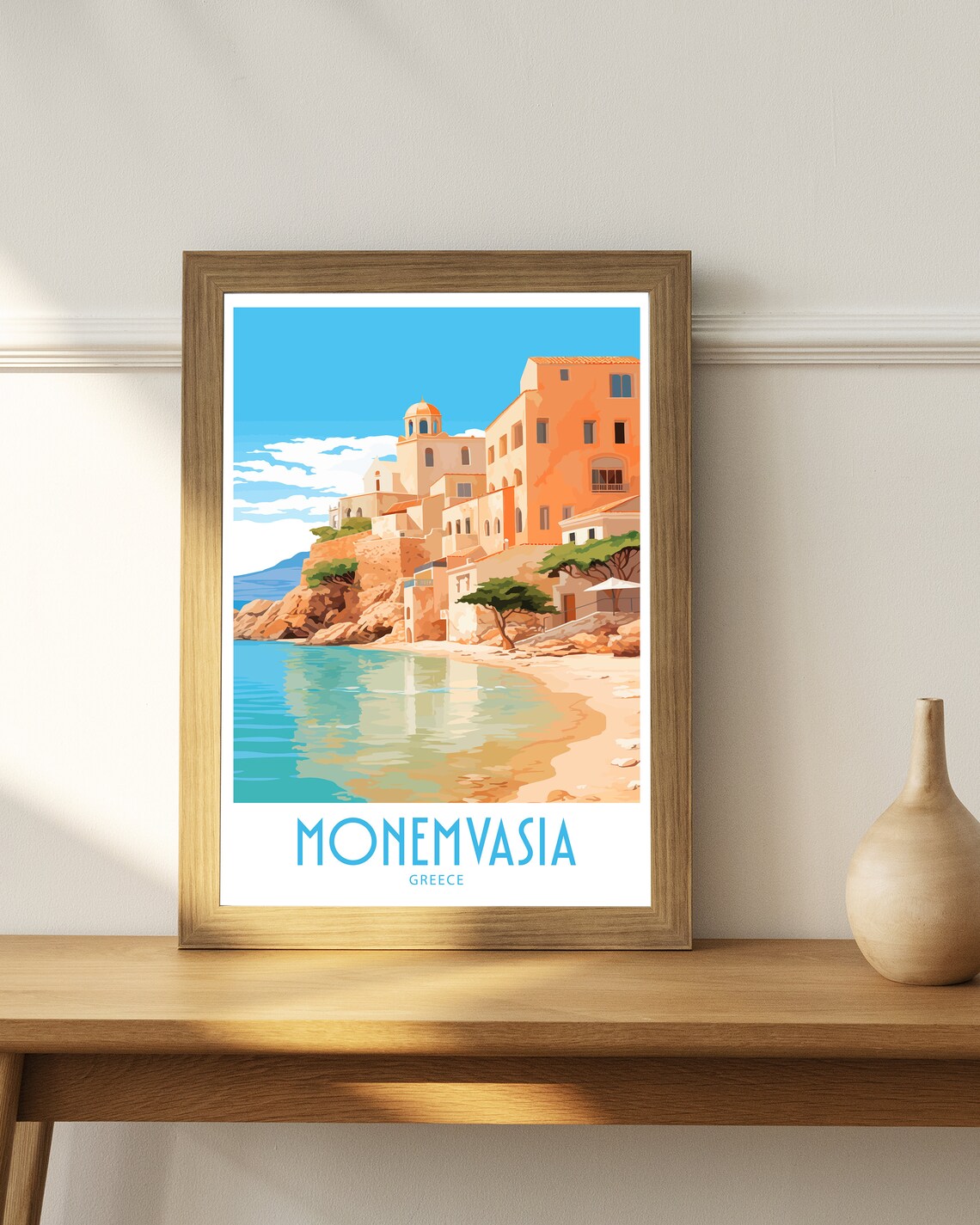Monemvasia Greece Medieval Coastal Cliff Town Sea Cove Travel Poster - Image 4