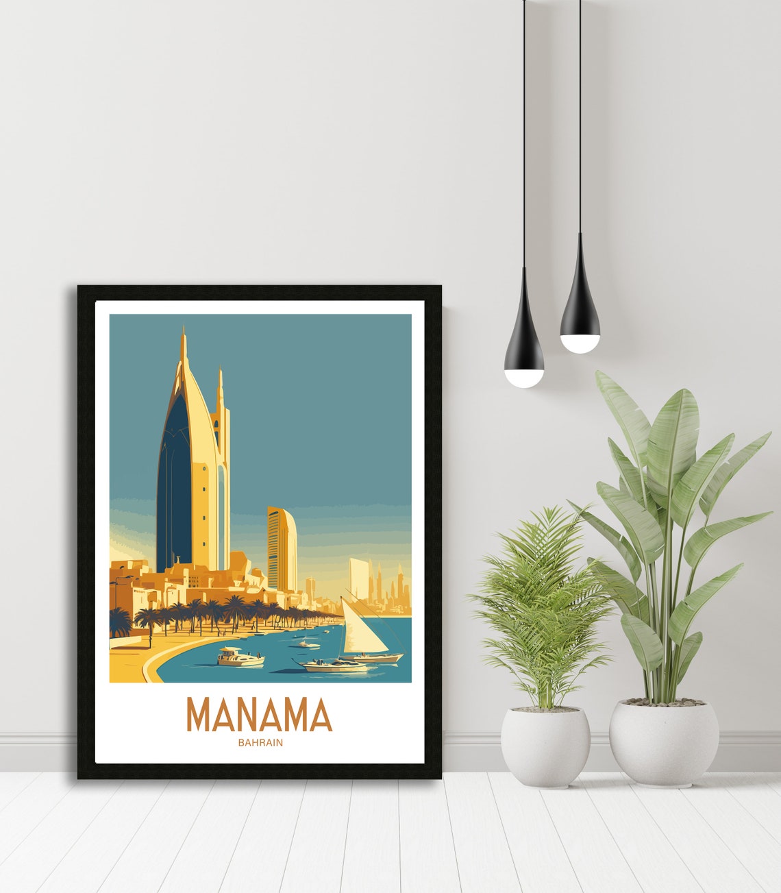 Manama Bahrain Sail Tower Skyline And Dhow Boats Harbor Sunset Poster - Image 5