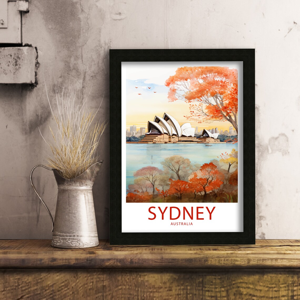 Sydney Australia Opera House Autumn Trees Illustrated Travel Poster - Image 6