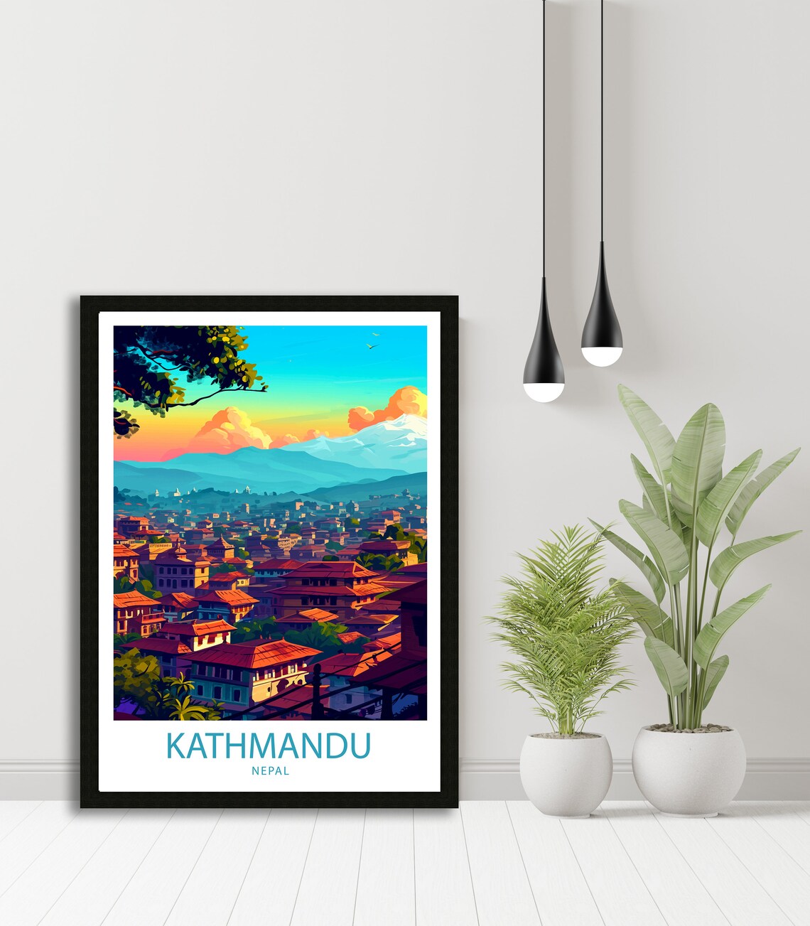 Kathmandu Nepal Sunset Cityscape Himalayan Mountain View Travel Poster - Image 4