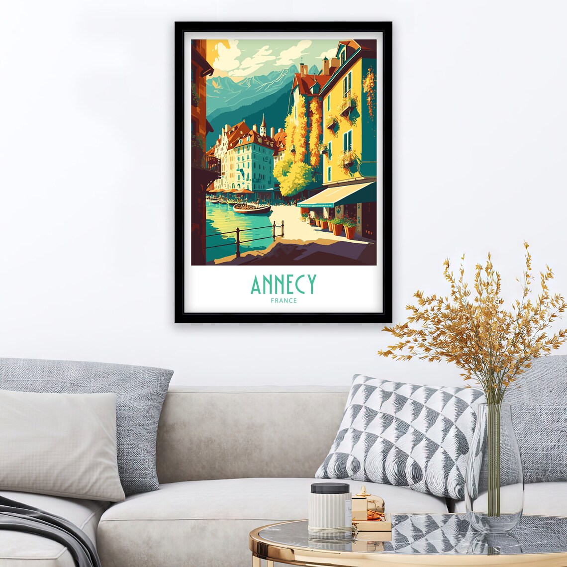 Annecy France Old Town Canal Alpine Peaks Cafe Terrace Art Poster - Image 3