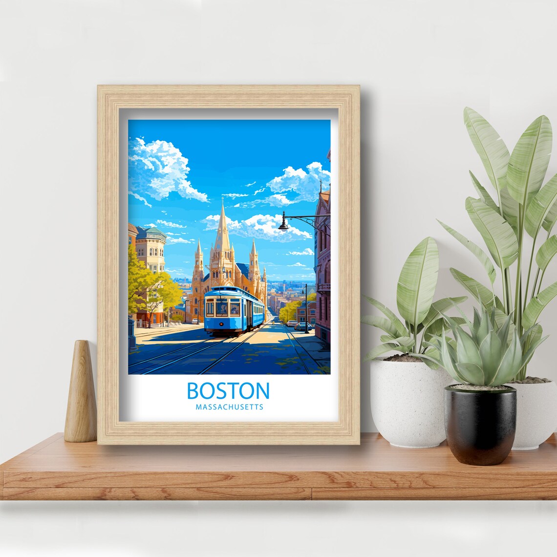 Boston Massachusetts Trolley and Historic Church Street Scene Poster - Image 5