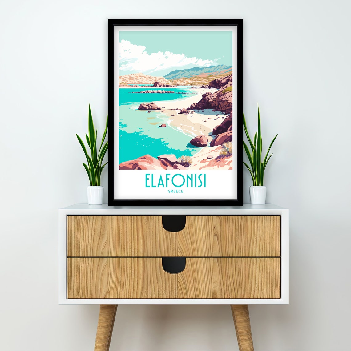 Elafonisi Greece Rocky Cove Lagoon Cliffs Calm Sea Travel Art Poster - Image 2