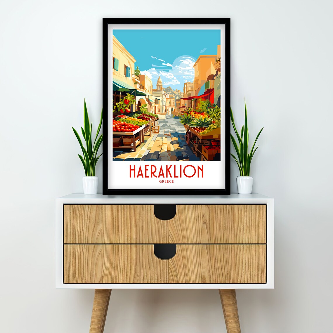 Haeraklion Greece Bustling Market Street Vintage Travel Poster - Image 2
