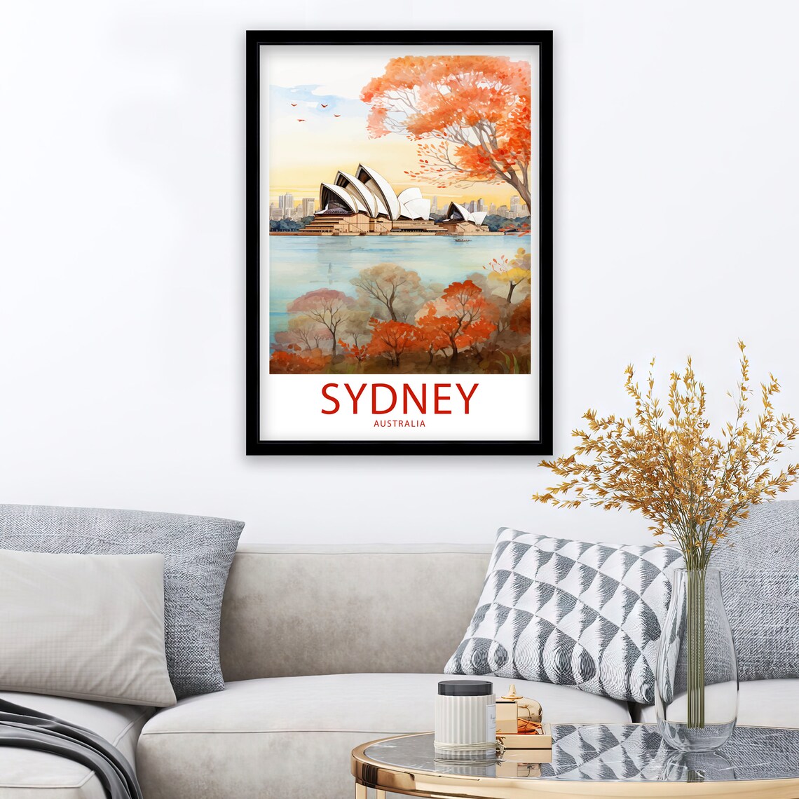 Sydney Australia Opera House Autumn Trees Illustrated Travel Poster - Image 2