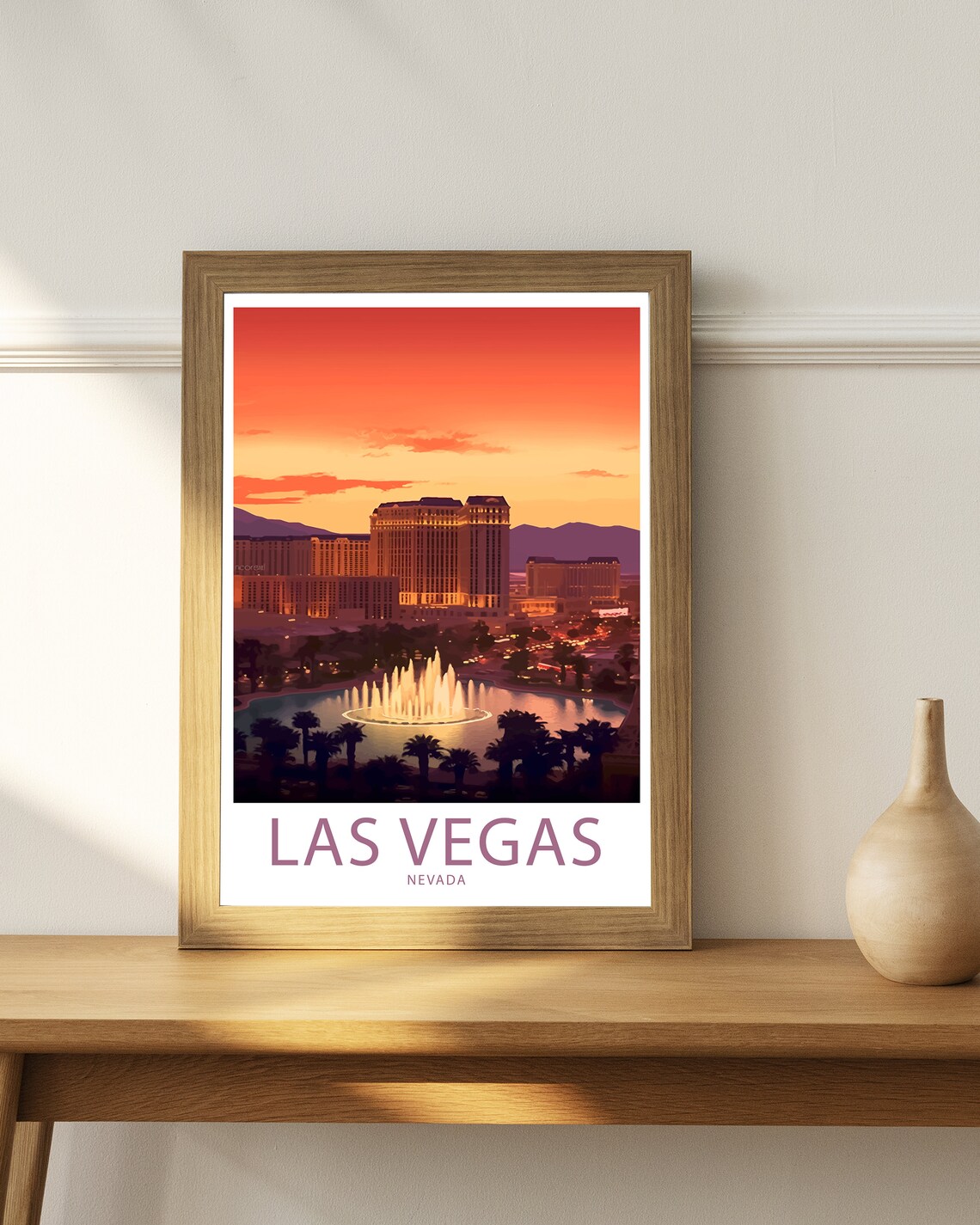 Las Vegas Nevada Bellagio Fountains Dusk Water Show Skyline Poster - Image 4