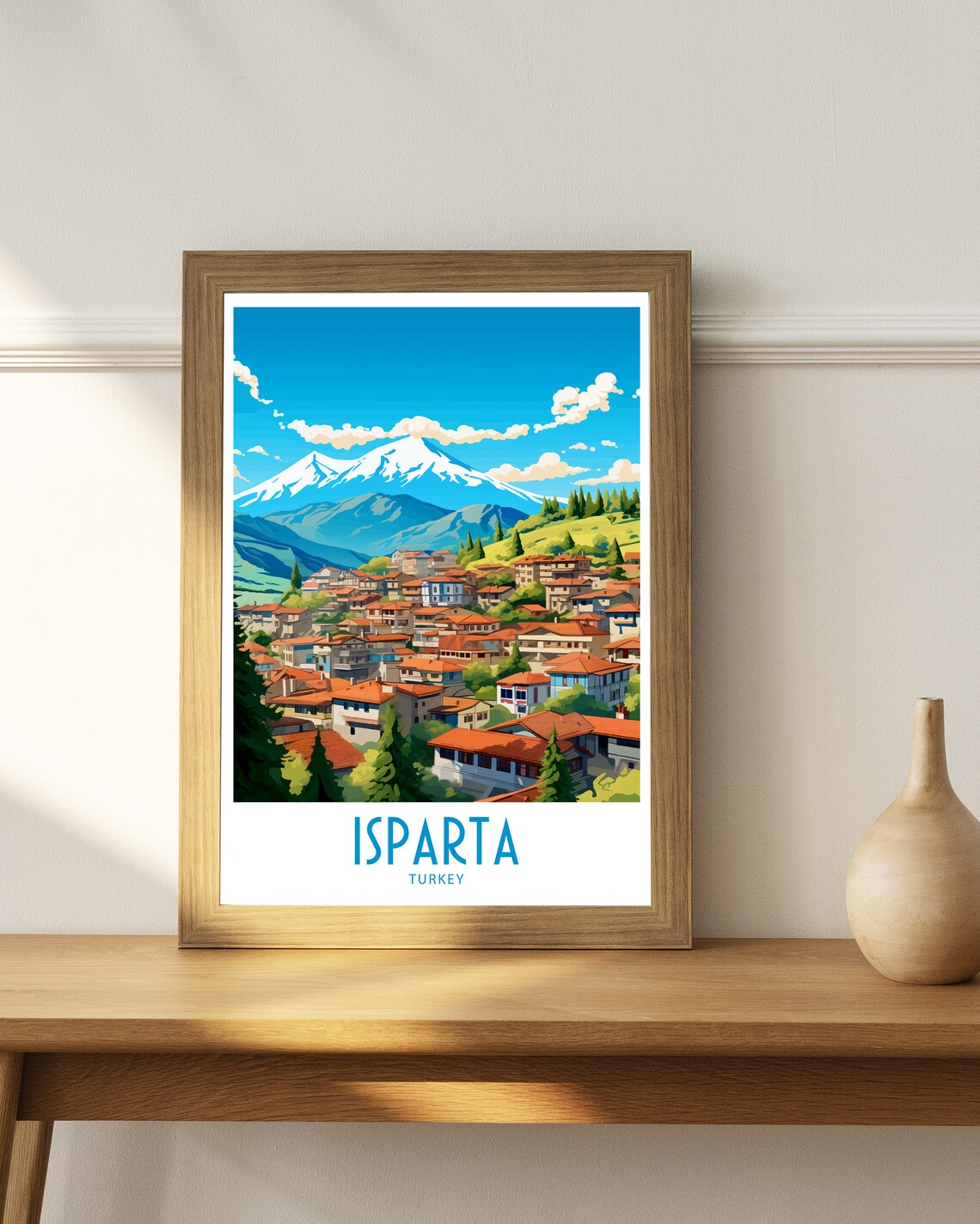 Isparta Turkey Mountain Town Snow Capped Peak Travel Art Poster - Image 4