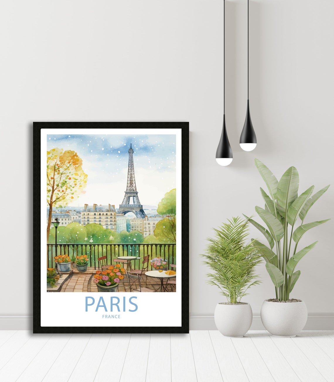 Paris France Eiffel Tower Cafe Terrace View Illustrated Travel Poster - Image 6