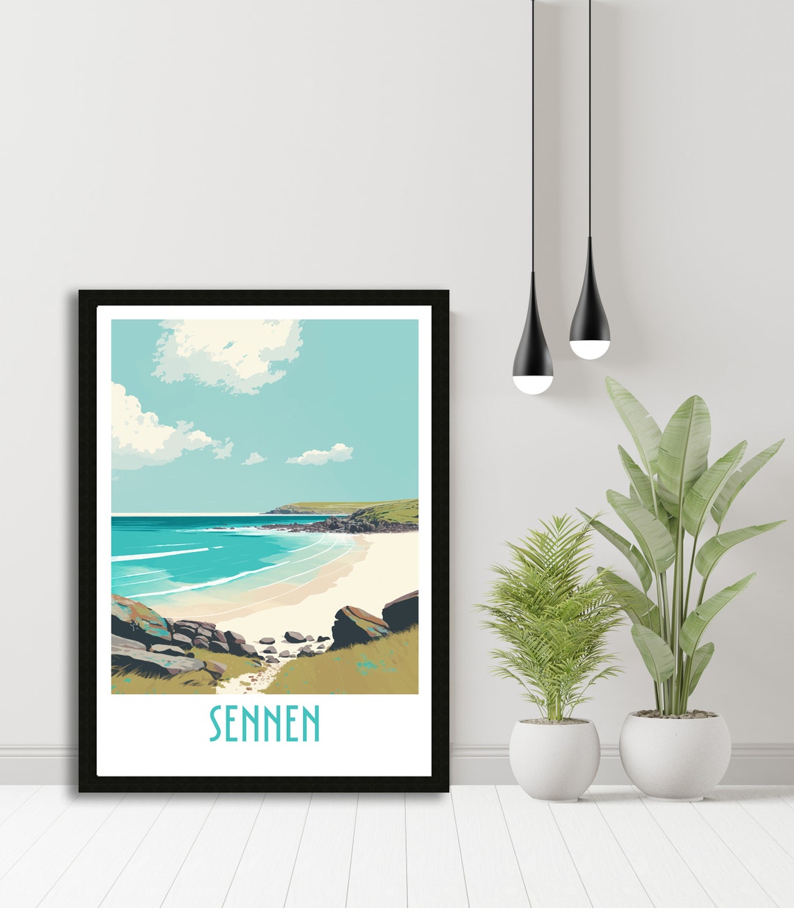Sennen Cornwall Turquoise Cove Sandy Beach Retro Travel Poster - Image 5