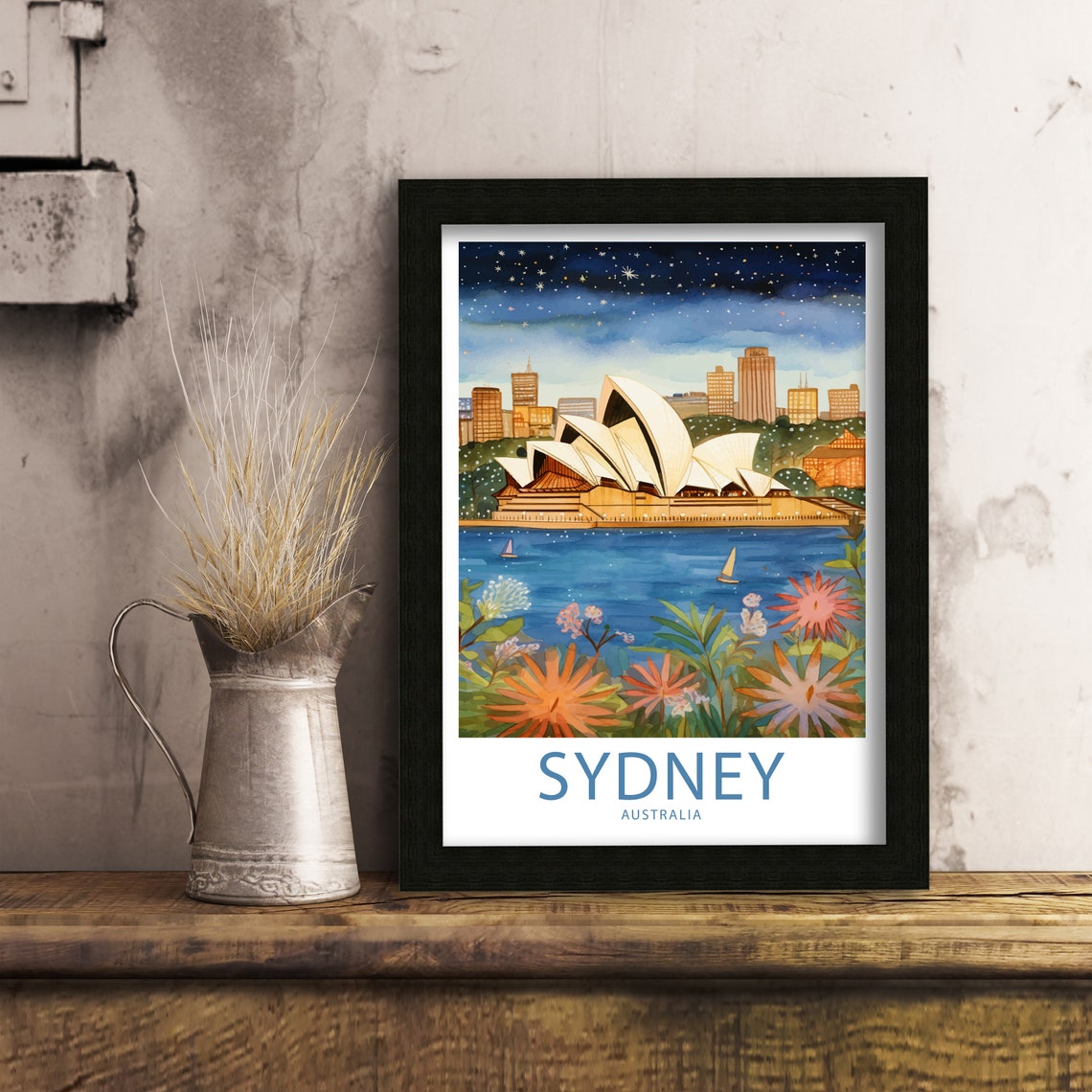 Sydney Australia Opera House Starry Night Illustrated Travel Poster - Image 6