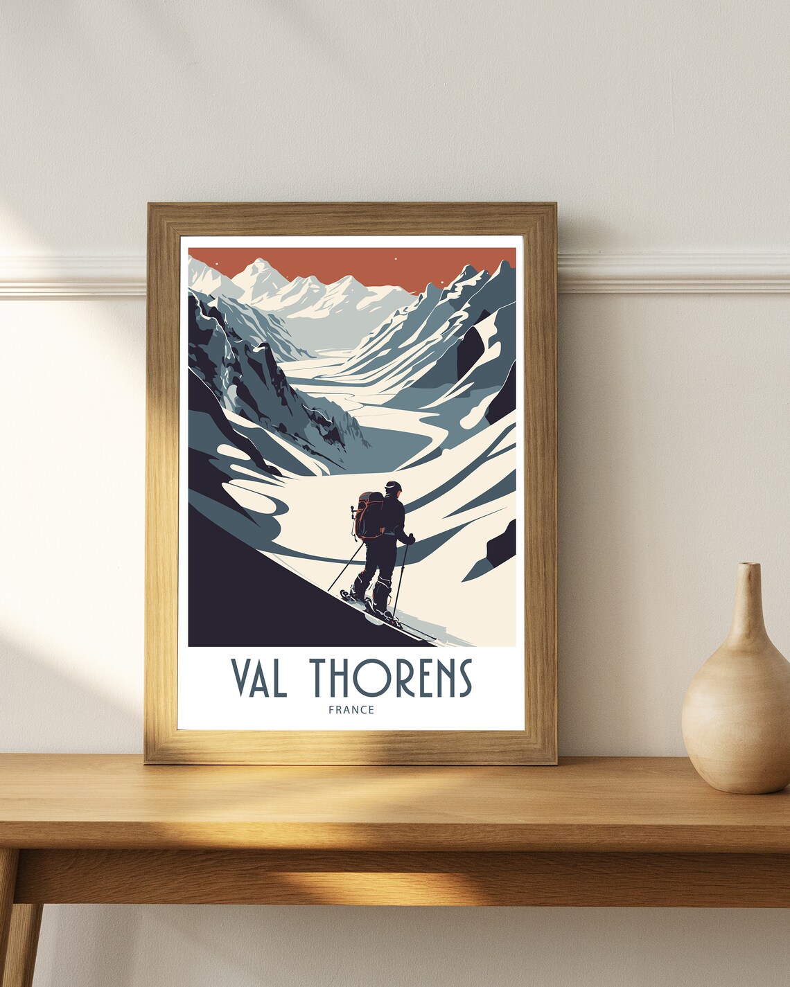 Val Thorens France Backcountry Skier Alpine Ascent Travel Poster - Image 3