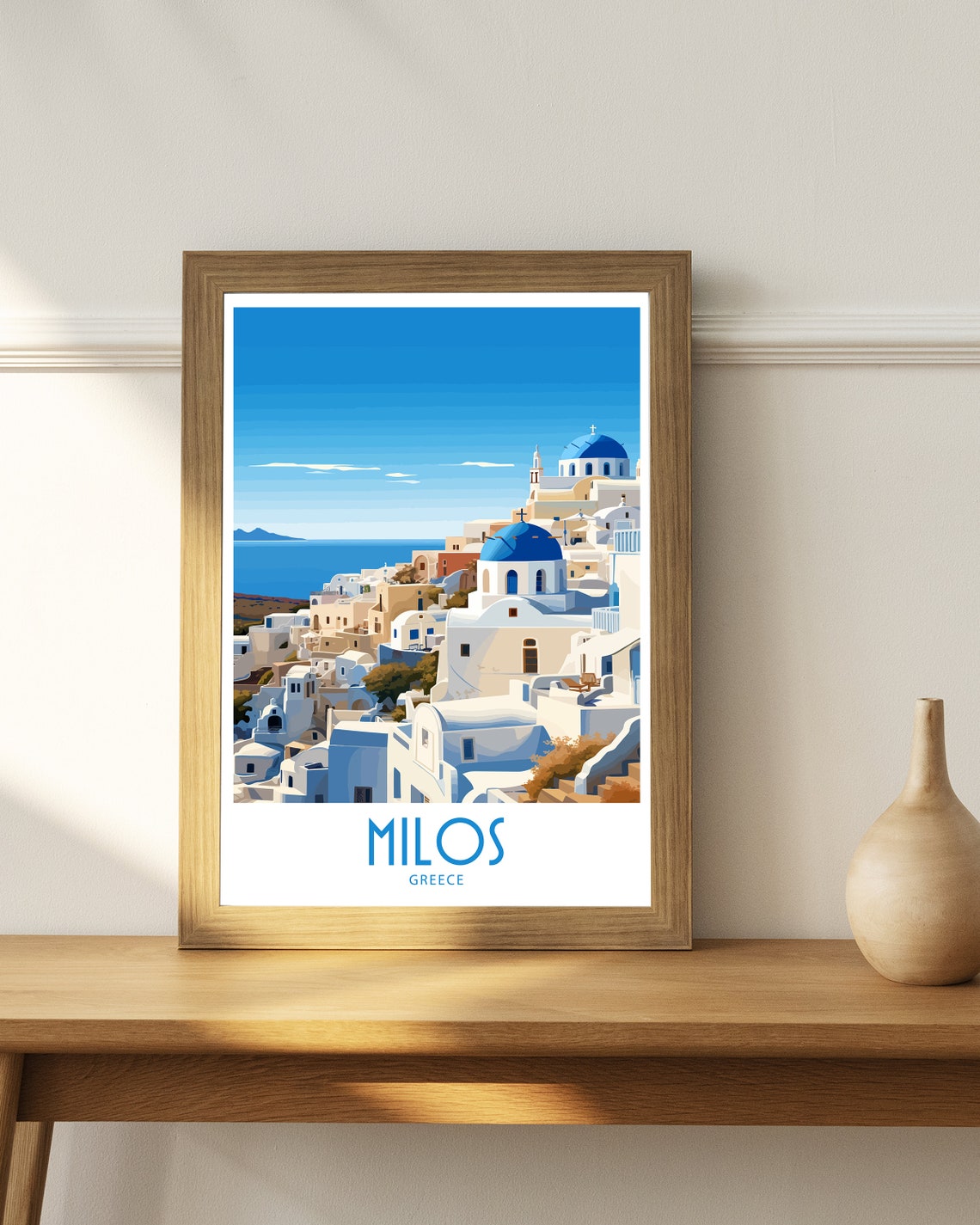 Milos Greece Whitewashed Blue Dome Seaside Town Travel Poster - Image 4