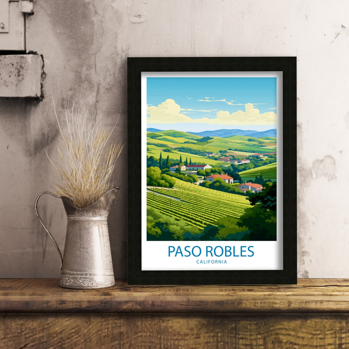 Paso Robles California Rolling Green Vineyard Hills Travel Poster - Image 6