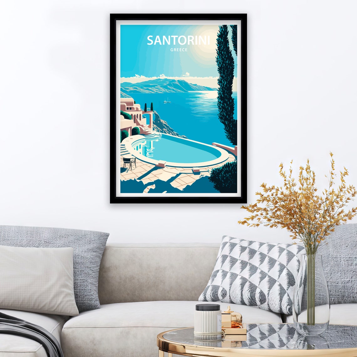 Santorini Greece Infinity Pool Aegean Sea Sunset Travel Poster - Image 3
