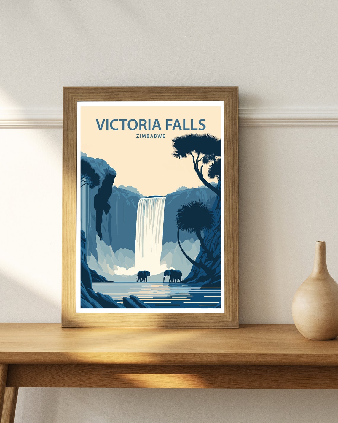 Victoria Falls Zimbabwe Elephants Waterfall African Travel Poster - Image 3
