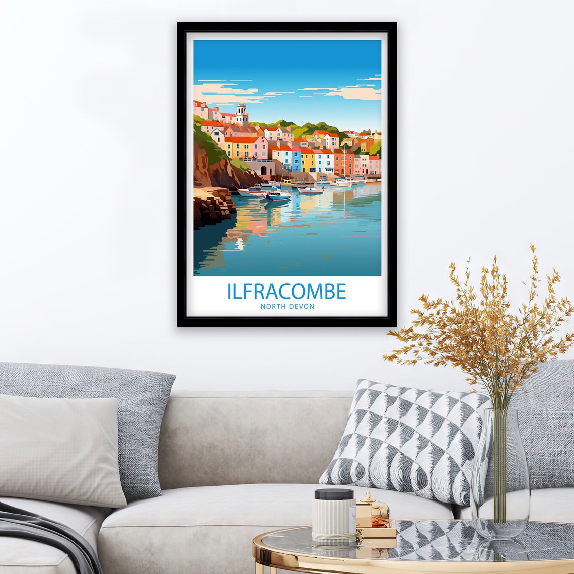 Ilfracombe North Devon Harbour Boats Colorful Houses Bay View Poster - Image 2