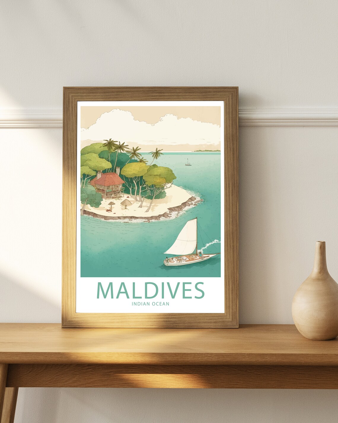 Maldives Indian Ocean Island Aerial Sailboat Beach House Escape Poster - Image 2