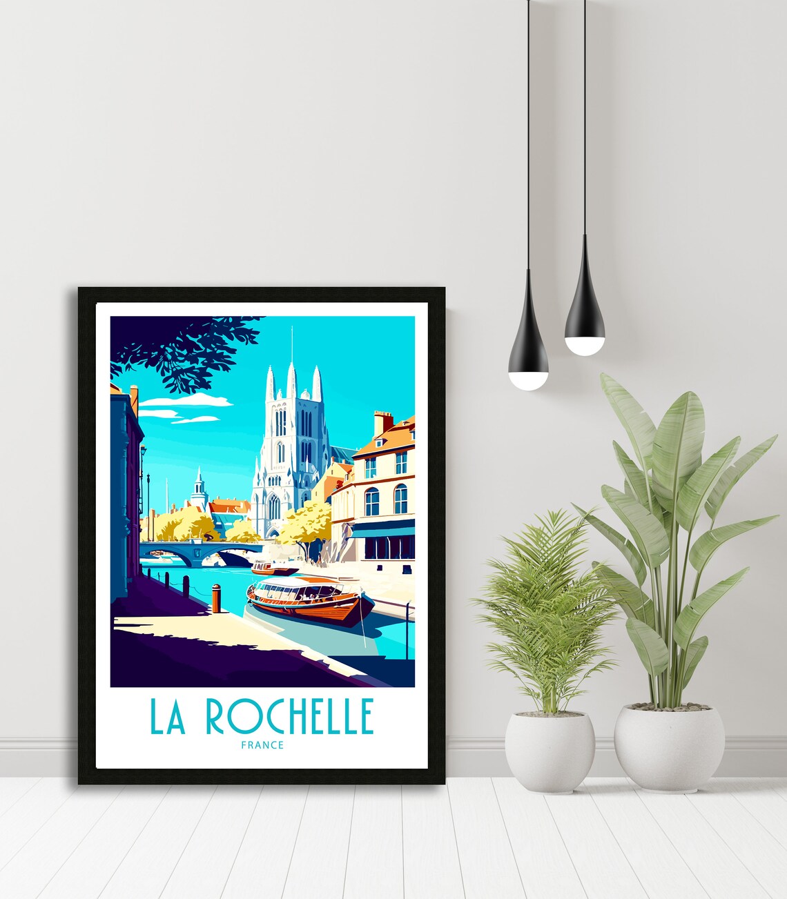 La Rochelle France Harbour Cathedral Bridge Boats Retro Art Poster - Image 6