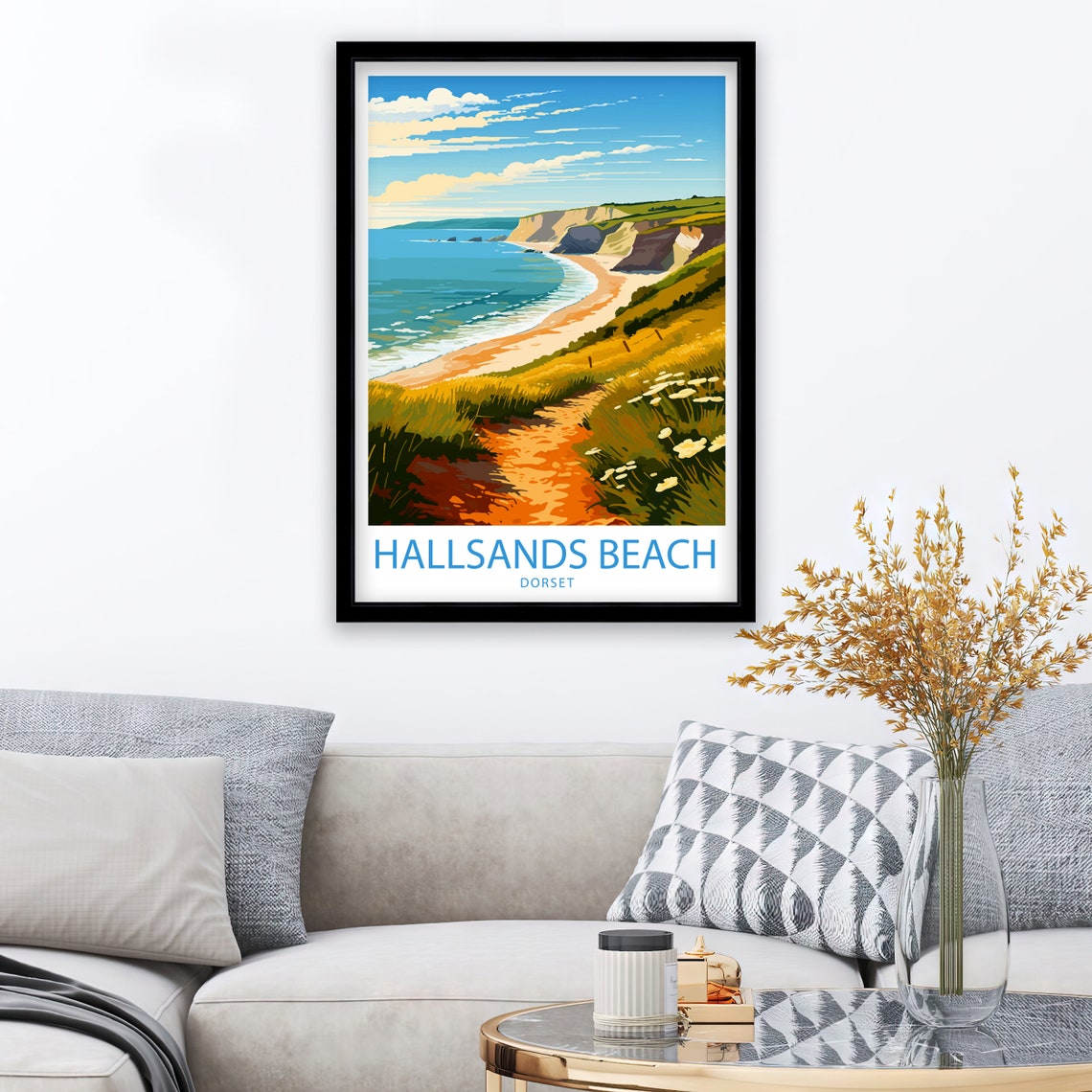 Hallsands Beach Dorset Golden Cliff Path White Flower Meadow Poster - Image 2