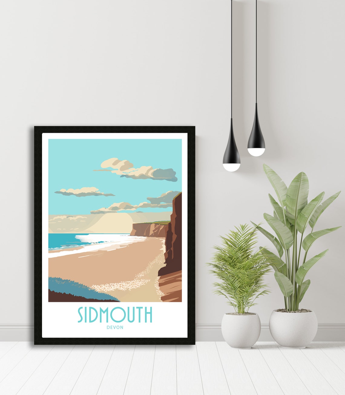 Sidmouth Devon Red Cliffs Golden Beach Sunset Retro Travel Poster - Image 5