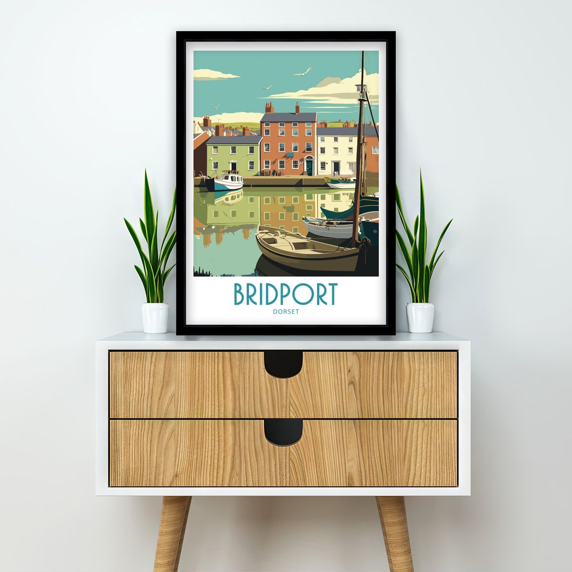 Bridport Dorset Harbour Boats Reflections Vintage Travel Poster - Image 2