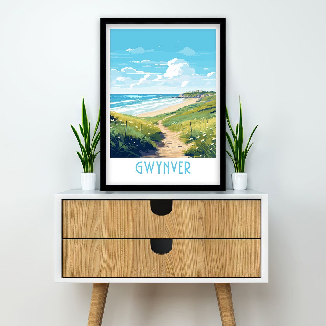 Gwynver Cornwall Coastal Dune Path Beach Retro Travel Poster - Image 2