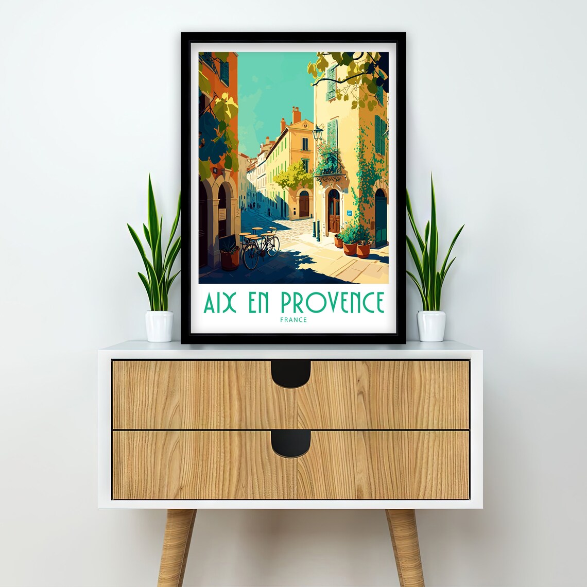 Aix En Provence France Old Town Street Bicycle Vintage Travel Poster - Image 3