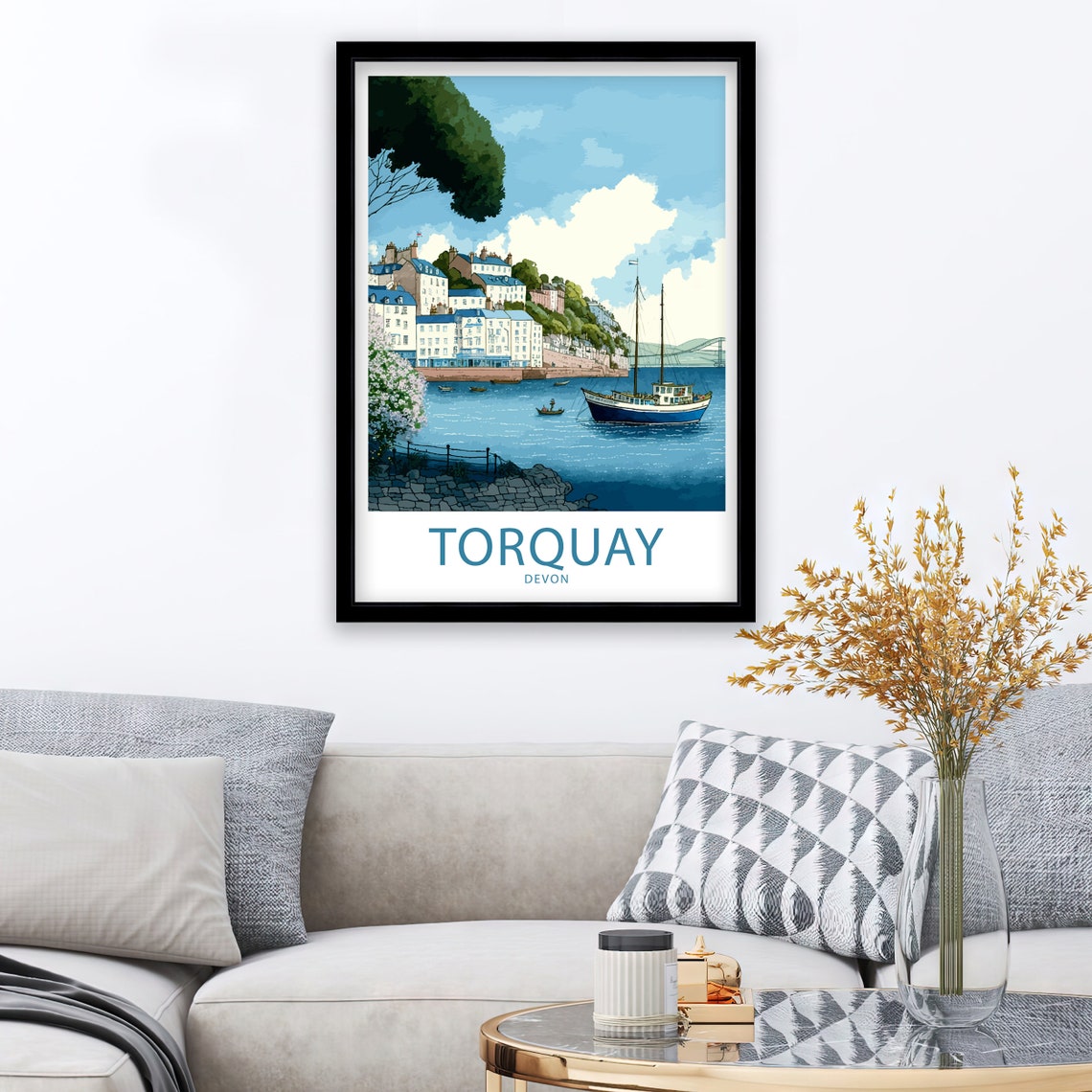 Torquay Devon Harbor Boats Seaside Cliffs Colorful Coast Poster - Image 3