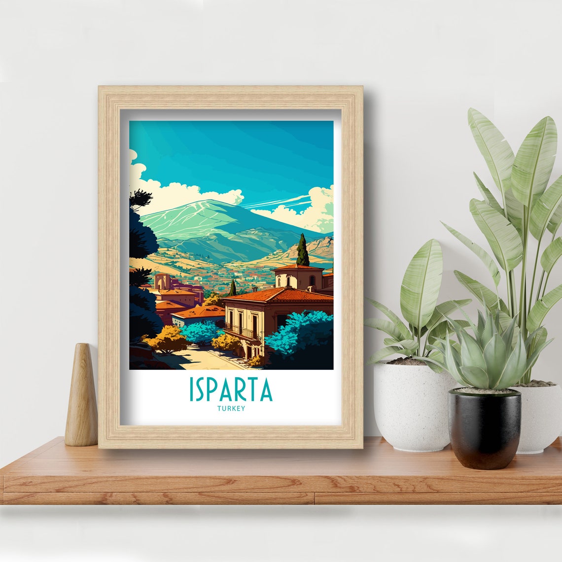 Isparta Turkey Mountain Town View Peaks Vintage Travel Poster - Image 2