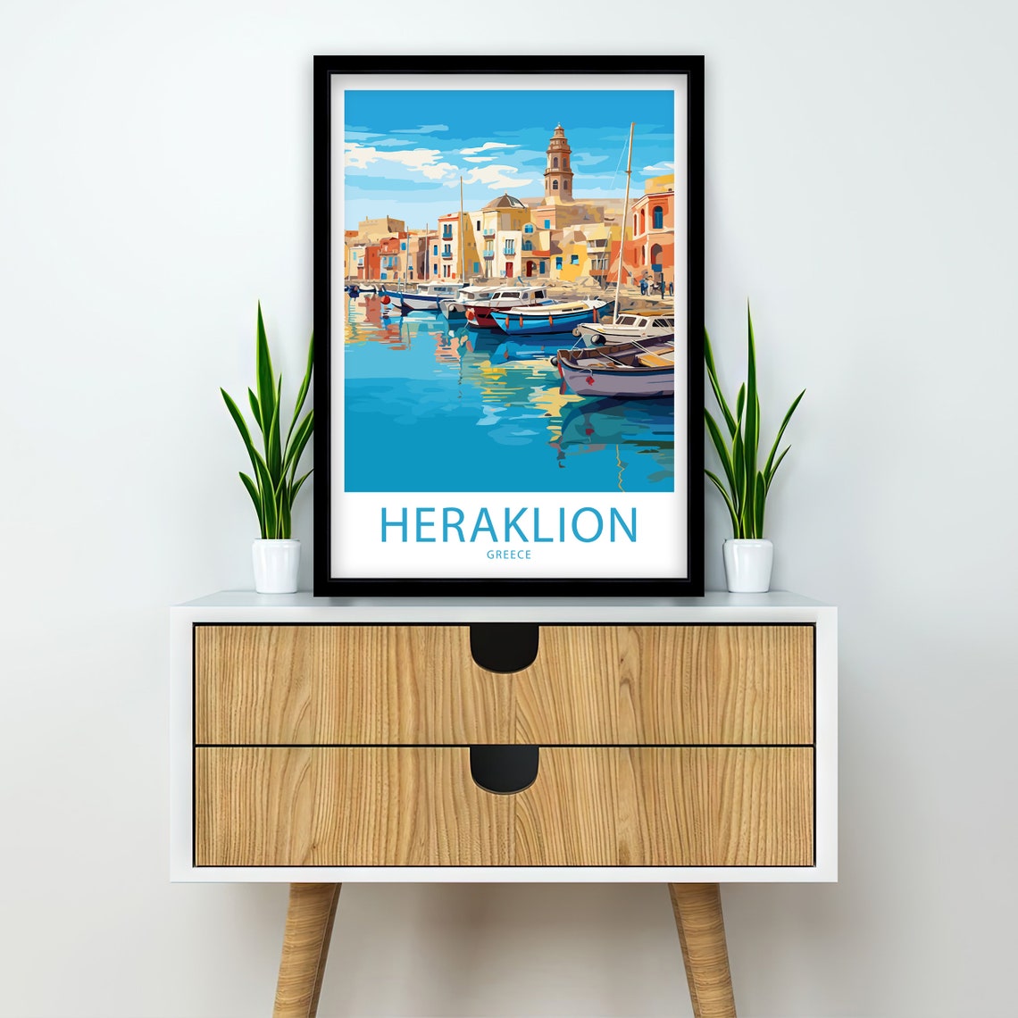Heraklion Greece Old Harbor Fishing Boats Retro Travel Poster - Image 2
