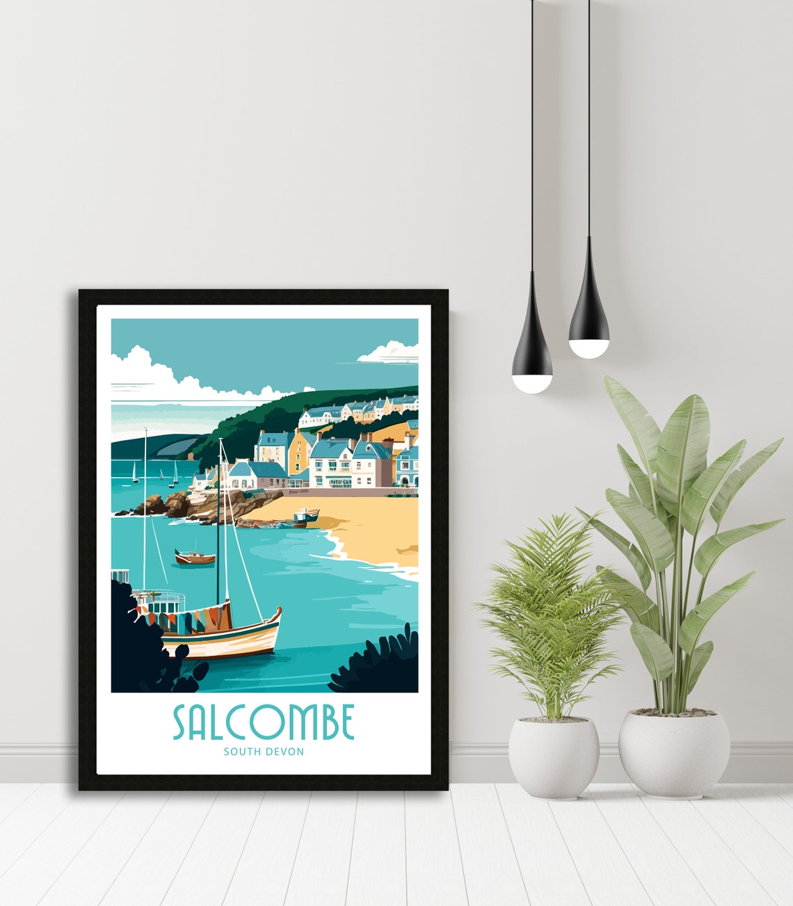 Salcombe South Devon Harbor Sailboats Beach Waterfront Art Poster - Image 5