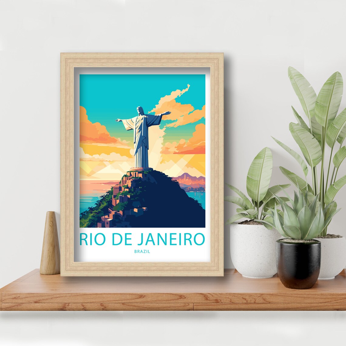 Rio de Janeiro Brazil Christ the Redeemer Sunset Illustrated Poster - Image 5