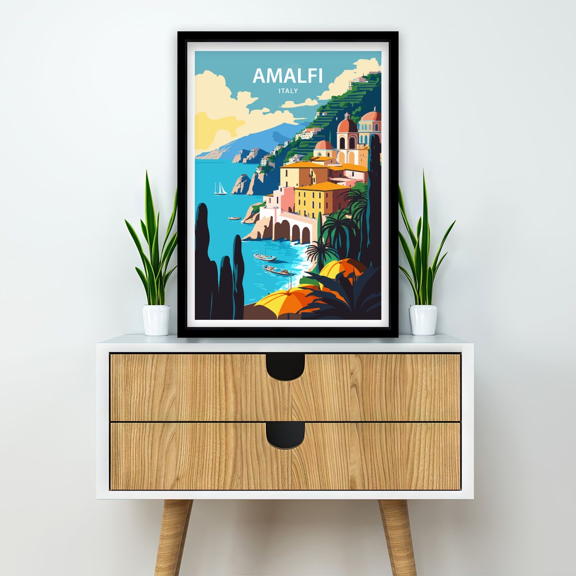 Amalfi Italy Colorful Cliffside Village Travel Illustration Poster - Image 2