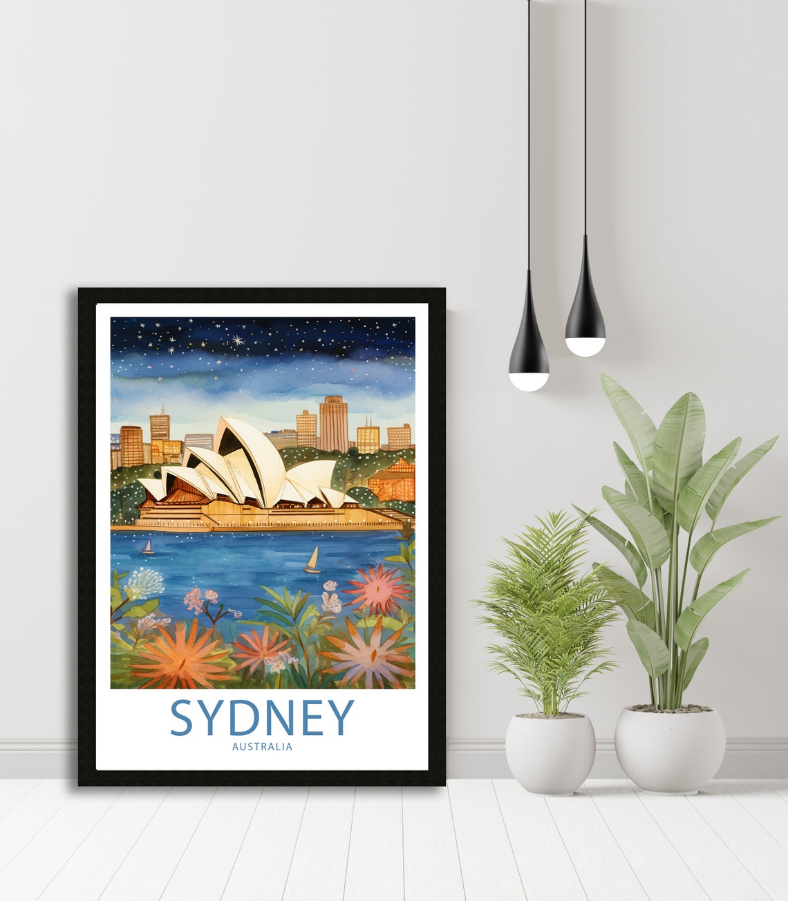 Sydney Australia Opera House Starry Night Illustrated Travel Poster - Image 4