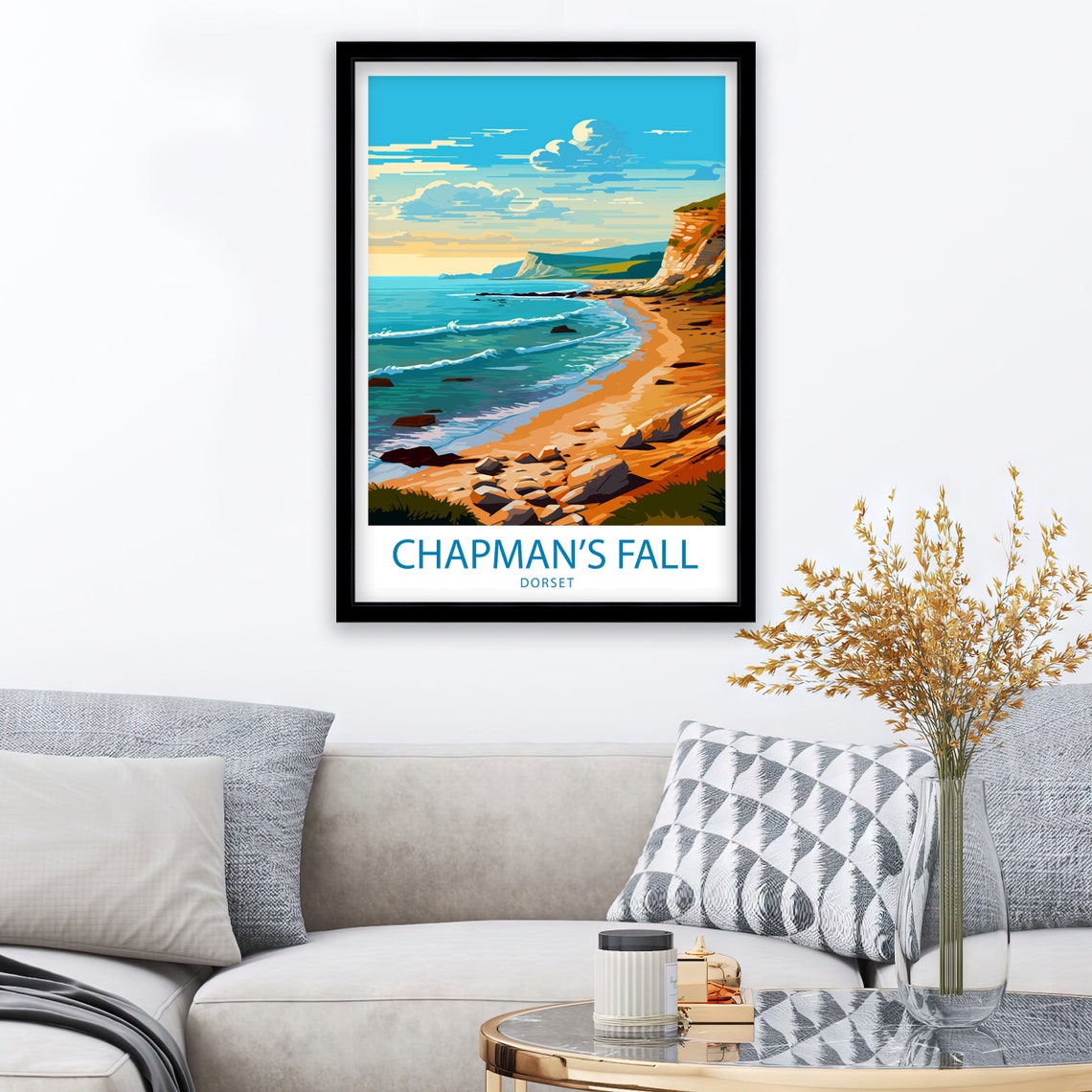 Chapman's Fall Dorset White Cliffs Rocky Shore Blue Sea Poster - Image 2
