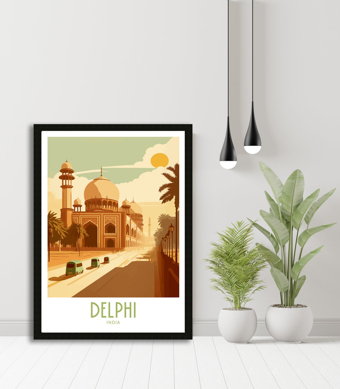 Delphi India Grand Mosque Auto Rickshaws Sunset Vintage Art Poster - Image 5
